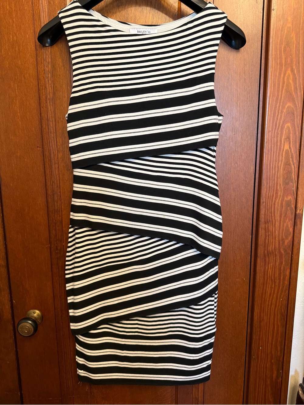 Bailey/44 Petite Black & White Striped Tiered Sheath Dress